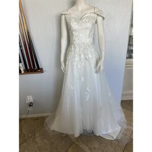 Wedding Dress Tulle Backless Sleeve A-line Bride Gowns Appliques Bride Dresses-